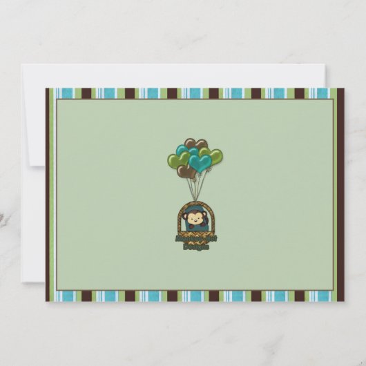 Invitation Baby shower de singe TURQUOISE (Dos)
