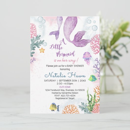 Invitation Baby shower de sirène (Debout devant)