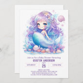 Invitation Baby shower de sirène (Devant / Derrière)