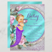Invitation Baby shower de sirène (Devant / Derrière)