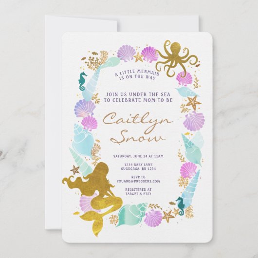 Invitation Baby shower de sirène (Devant)