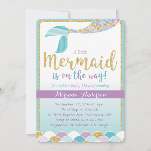 Invitation Baby shower de sirène (Devant)