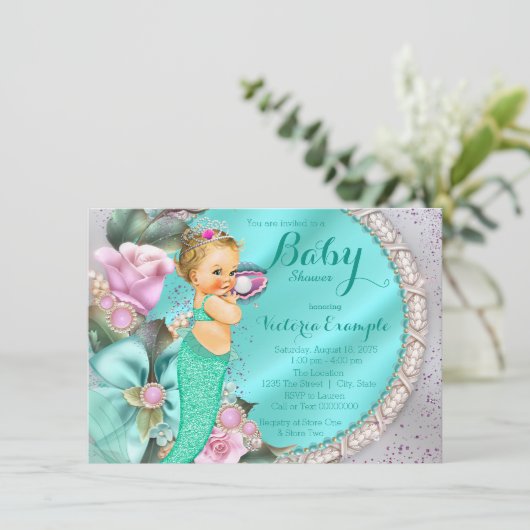 Invitation Baby shower de sirène (Debout devant)