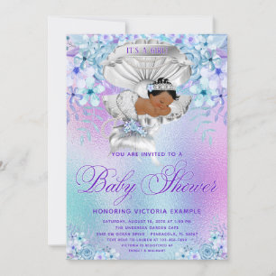 Invitation Baby Shower de Sirène Africaine Rose Violet