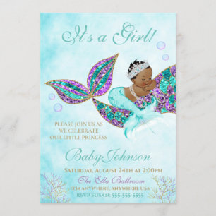 Invitation Baby shower de sirène afro-américain Parties scint