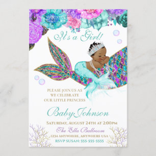 Invitation Baby shower de sirène afro-américain Parties scint