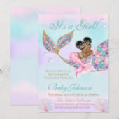 Invitation Baby shower de sirène afro-américain Parties scint (Devant / Derrière)
