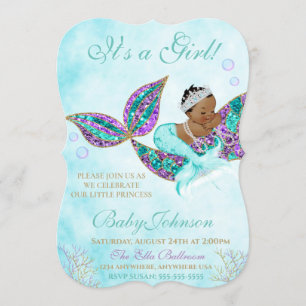 Invitation Baby shower de sirène afro-américain Parties scint