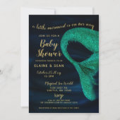 Invitation Baby shower de sirène bleu or étincelle (Devant)