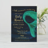 Invitation Baby shower de sirène bleu or étincelle (Debout devant)