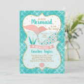 Invitation Baby shower de sirène corail et Turquoise (Debout devant)