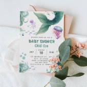 Invitation Baby shower de sirène couleur méduse aquarelle