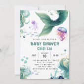 Invitation Baby shower de sirène couleur méduse aquarelle (Devant)