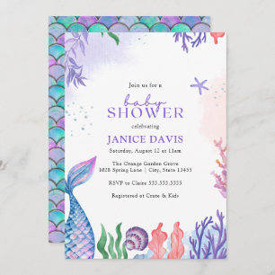 Invitation Baby shower de sirène d'aquarelle