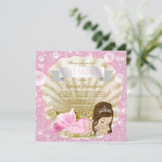 Invitation Baby shower de sirène de perle rose (Debout devant)
