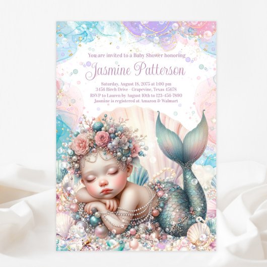 Invitation Baby shower de sirène dormant doux