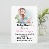 Invitation Baby shower de sirène et tortue (Debout devant)