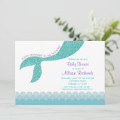 Invitation Baby shower de sirène invitation, aqua violet turq (Debout devant)