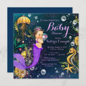 Invitation Baby shower de sirène pourpre (Devant / Derrière)