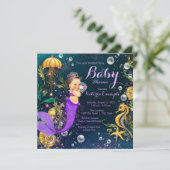 Invitation Baby shower de sirène pourpre (Debout devant)