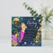 Invitation Baby shower de sirène rose (Debout devant)
