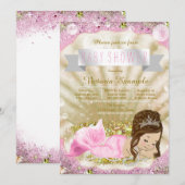Invitation Baby shower de sirène rose et or Brunette (Devant / Derrière)