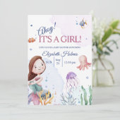Invitation Baby shower de sirène Vie marine aquarelle (Debout devant)