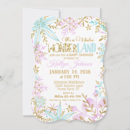 Invitation Baby shower de Snowflake Winter Wonderland (Devant)