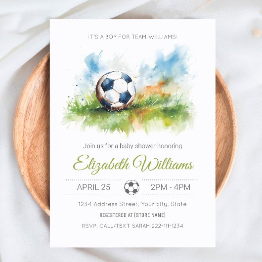 Invitation Baby shower de soccer aquarelle