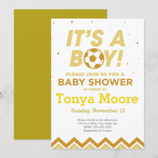 Invitation Baby shower de soccer jaune