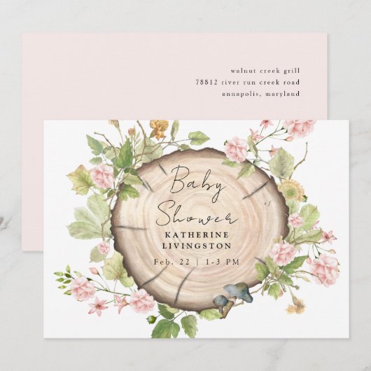 Invitation Baby shower de soie à fleurs blanches (Devant / Derrière)
