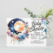 Invitation Baby shower de soie céleste d'aquarelle (Debout devant)