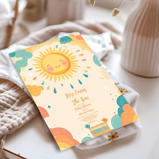 Invitation Baby shower de soleil jaune Boho