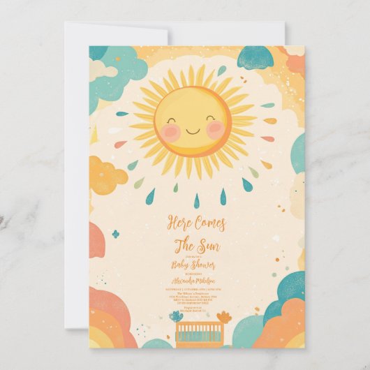 Invitation Baby shower de soleil jaune Boho (Devant)