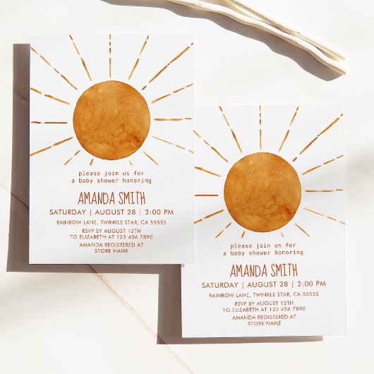 Invitation Baby shower de soleil jaune Boho neutre pour le ge
