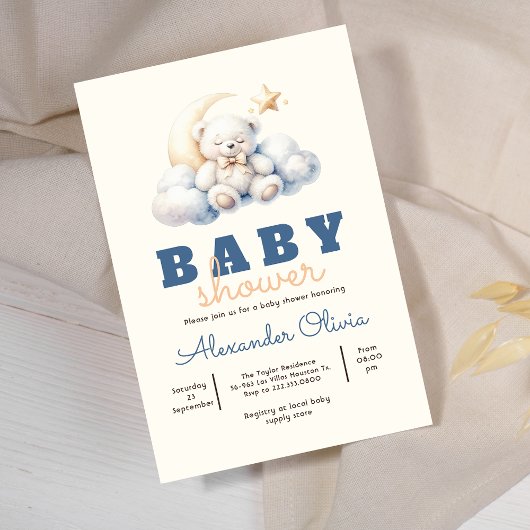 Invitation Baby shower de sommeil de l'ours en peluche mignon