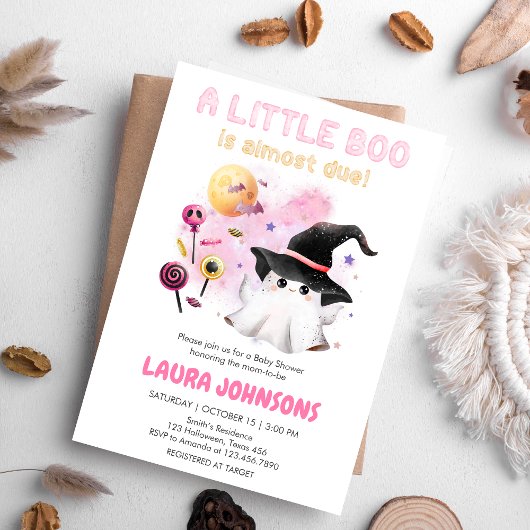 Invitation Baby shower de sorcière de petit garçon rose