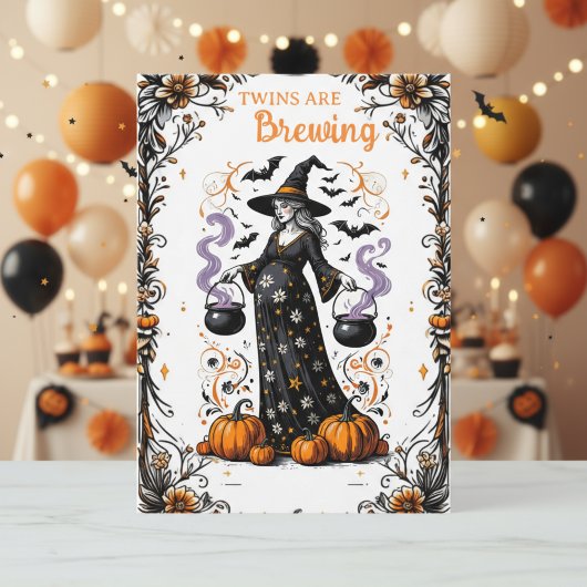 Invitation Baby shower de sorcière d'Halloween - Les jumeaux 
