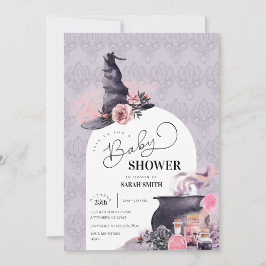 Invitation Baby shower de sorcière Halloween (Devant)