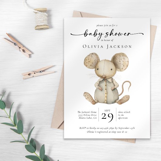 Invitation Baby shower de souris de jouets en aquarelle simpl