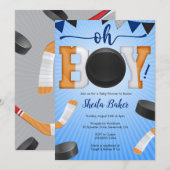 Invitation Baby shower de sport de hockey - Oh Boy (Devant / Derrière)