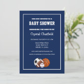 Invitation Baby shower de sports bleu marine (Debout devant)