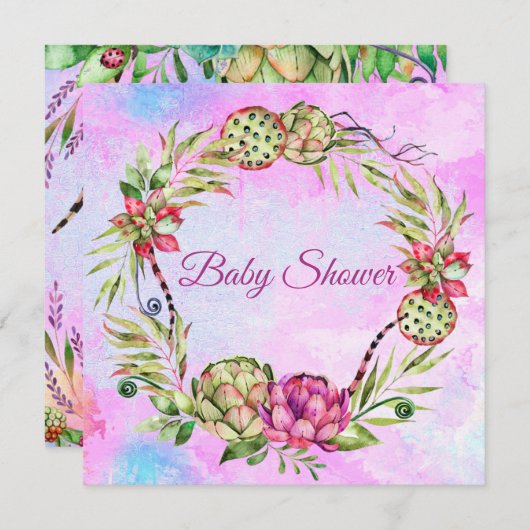 Invitation Baby shower de succulents (Devant / Derrière)