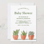 Invitation Baby shower de succulents d'aquarelle verte (Devant)