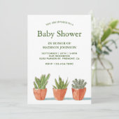 Invitation Baby shower de succulents d'aquarelle verte (Debout devant)