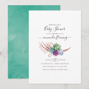 Invitation Baby shower de succulents du désert d'aquarelle