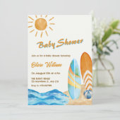 Invitation baby shower de surf beach party (Debout devant)