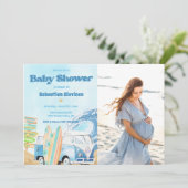 Invitation Baby shower de surf de plage Photo (Debout devant)