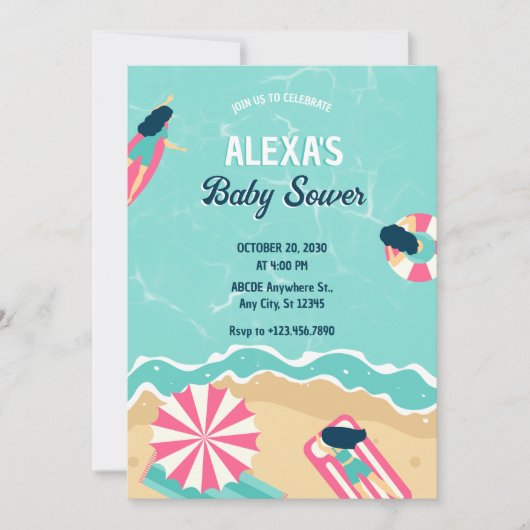 Invitation Baby shower de surf d'été de plage bleue (Devant)