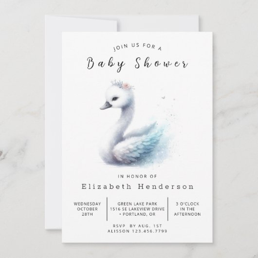 Invitation Baby shower de Swan numérique Pastel (Devant)